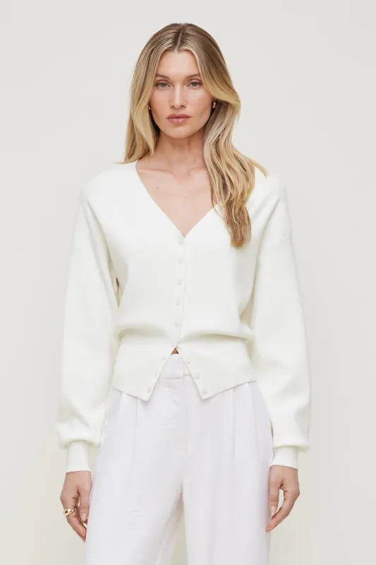 V Neck Cardigan - Dynamite - White - Women Clothing made by Dynamite