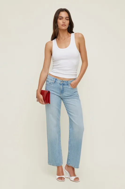 Low Rise Relaxed Straight Leg Jeans - Dynamite - Blue - Women Clothing made by Dynamite
