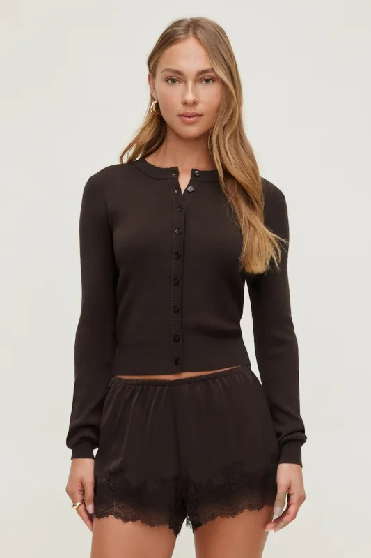 Rebecca Crewneck Cardigan - Dynamite - Brown - Women Clothing made by Dynamite