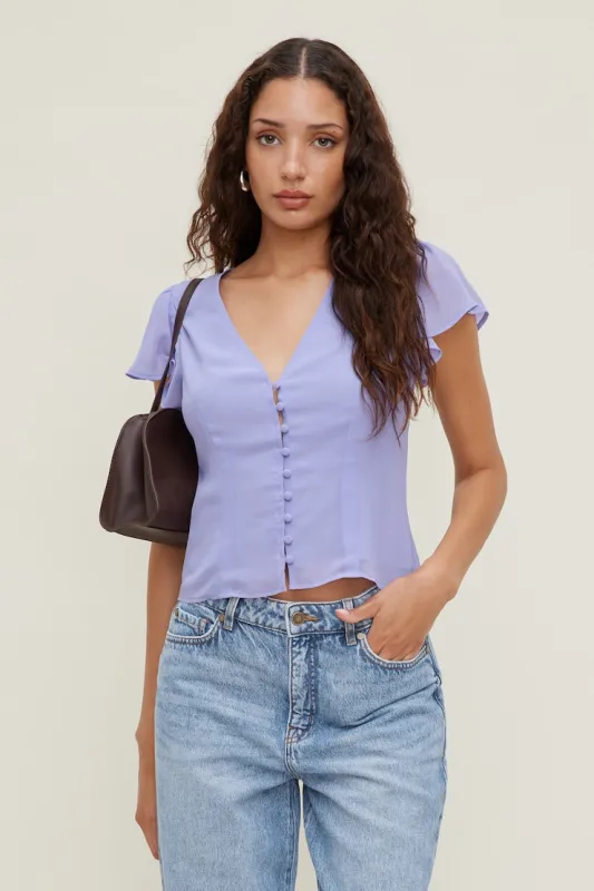 Flutter Sleeve Blouse - Dynamite - Purple - Women Clothing made by Dynamite