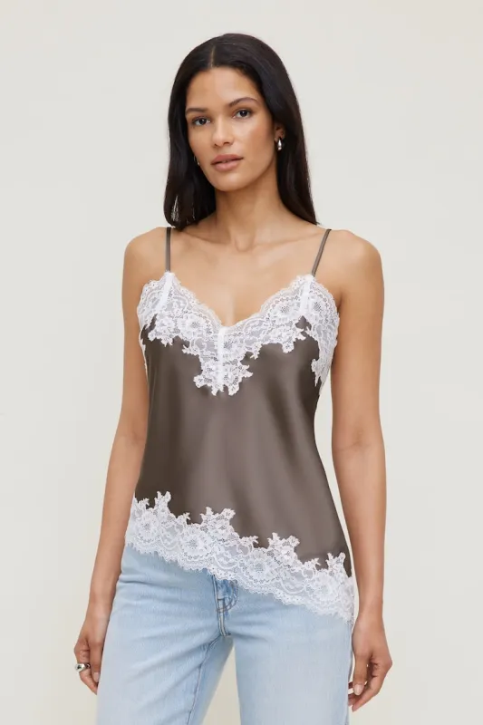 Cassie Asymmetric Lace Satin Cami - Dynamite - Brown - Women Clothing made by Dynamite