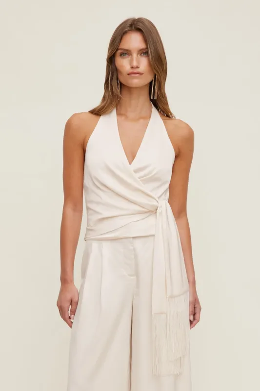 Fringe Satin Top - Dynamite - Beige - Women Clothing made by Dynamite