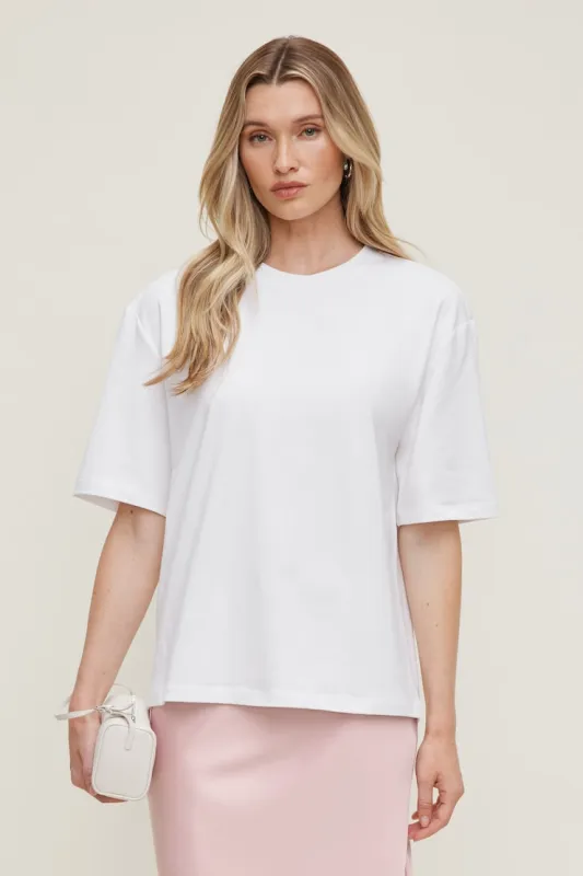 Oversized Cotton Modal T Shirt - Dynamite - White - Women Clothing made by Dynamite