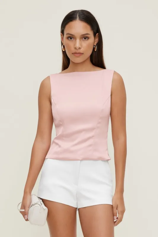 Open Back Satin Tank Top - Dynamite - Pink - Women Clothing made by Dynamite