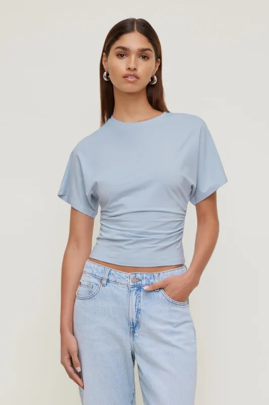 Andrea Shirred Jersey T Shirt - Dynamite - Blue - Women Clothing made by Dynamite