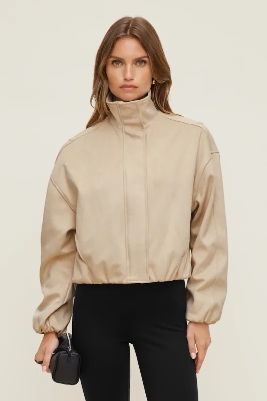 Brynn Faux Suede Bomber Jacket - Dynamite - Beige - Women Clothing made by Dynamite