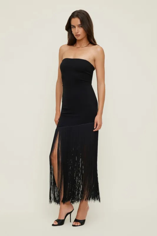 Ponte Fringe Maxi Tube Dress - Dynamite - Black - Women Clothing made by Dynamite