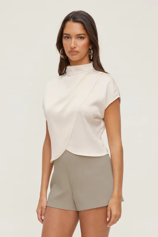 Ella Layered Satin Blouse - Dynamite - Beige - Women Clothing made by Dynamite