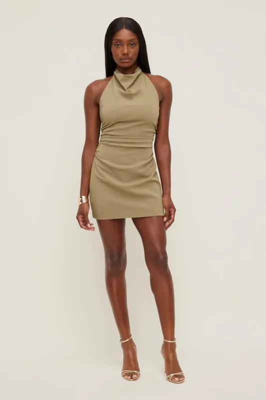 Cowl Halter Mini Dress - Dynamite - Brown - Women Clothing made by Dynamite