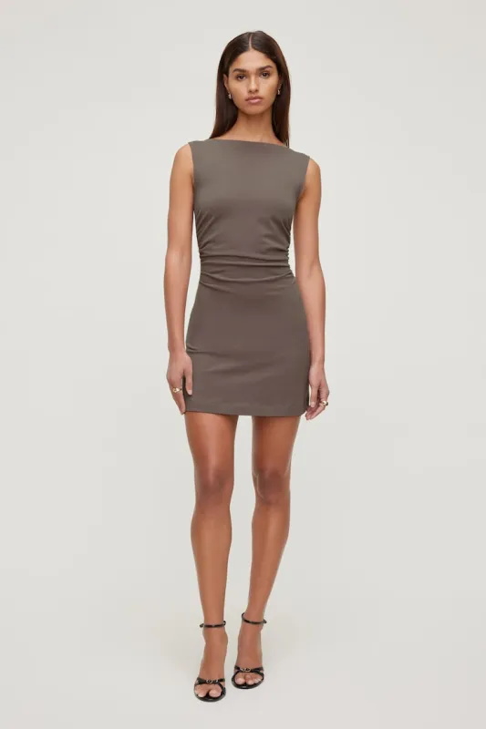 Katia Ruched Jersey Mini Dress - Dynamite - Brown - Women Clothing made by Dynamite