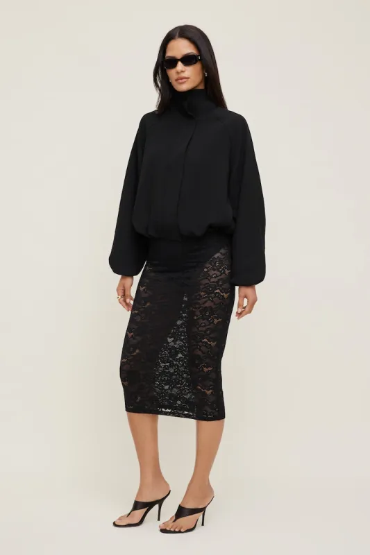 Sheer Lace Midi Skirt - Dynamite - Black - Women Clothing made by Dynamite