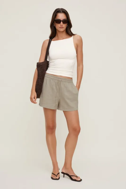 Linen High Rise Shorts - Dynamite - Beige - Women Clothing made by Dynamite