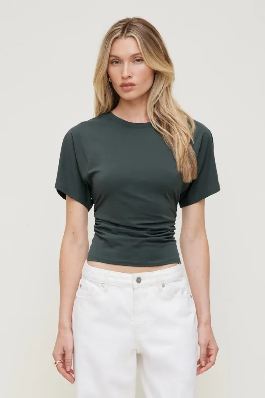 Andrea Shirred Jersey T Shirt - Dynamite - Green - Women Clothing made by Dynamite