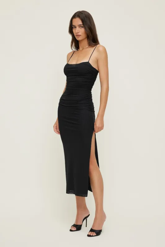 Ruched Mesh Midi Dress - Dynamite - Black - Women Clothing made by Dynamite