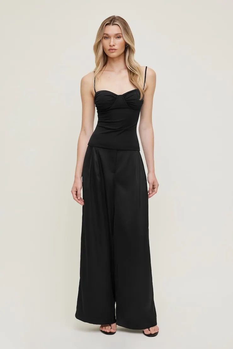 Satin Wide Leg Pants - Dynamite - Black - Women Clothing sold by Dynamite