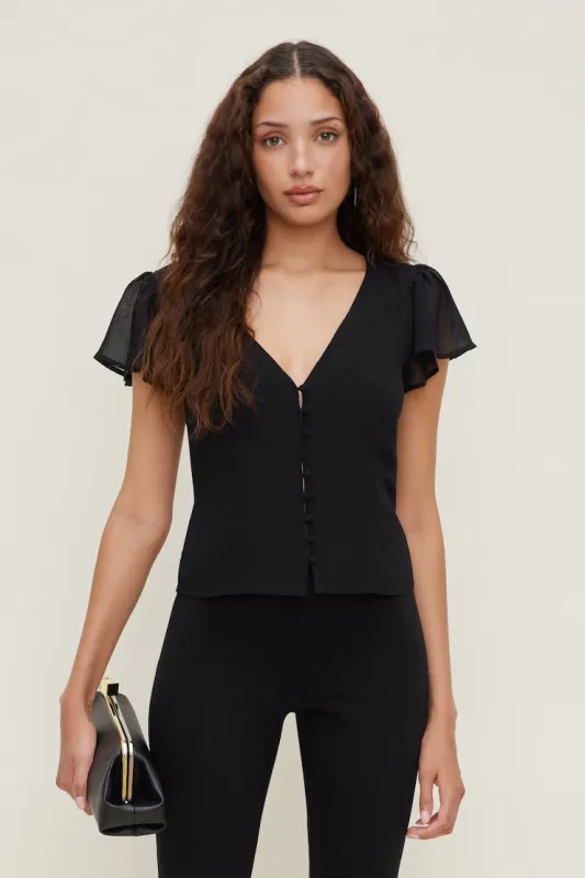 Flutter Sleeve Blouse - Dynamite - Black - Women Clothing made by Dynamite