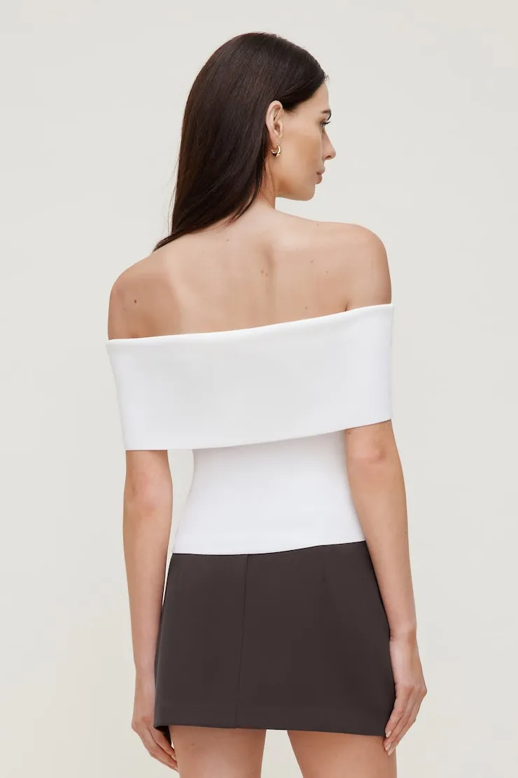 Rib Knit Off Shoulder Sweater - Dynamite - White - Women Clothing sold by Dynamite product image thumbnail 2