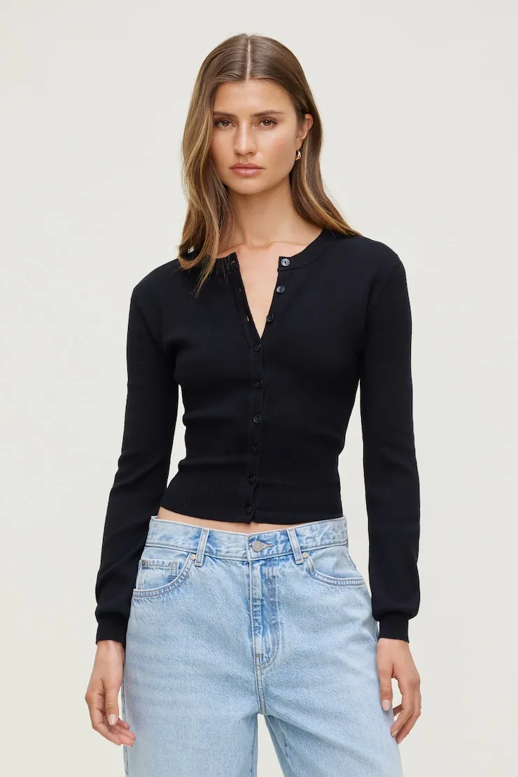 Rebecca Crewneck Cardigan - Dynamite - Black - Women Clothing sold by Dynamite