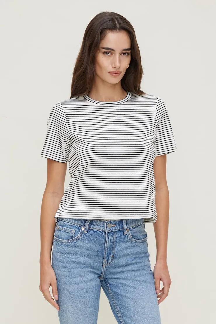 Everyday Striped Heavy Cotton T Shirt - Dynamite - White - Women Clothing sold by Dynamite