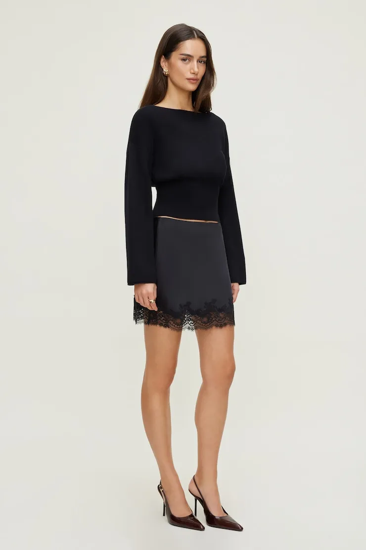 Cinched Boat Neck Sweater - Dynamite - Black - Women Clothing sold by Dynamite product image thumbnail 3