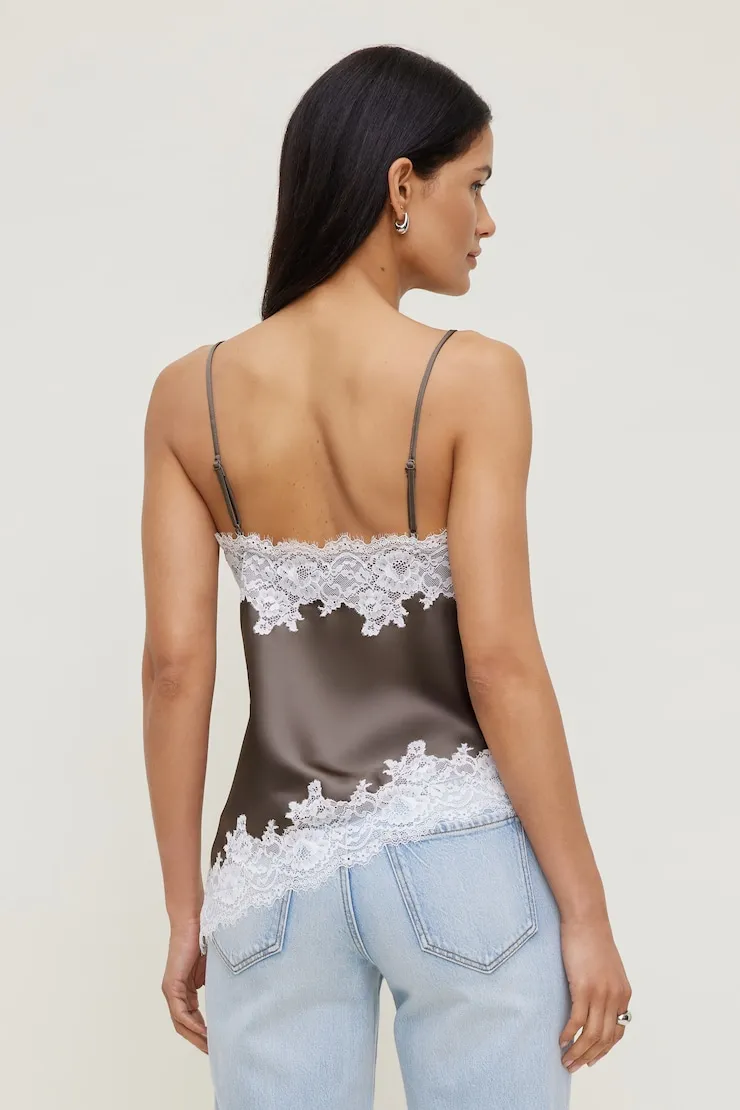 Cassie Asymmetric Lace Satin Cami - Dynamite - Brown - Women Clothing sold by Dynamite product image thumbnail 2