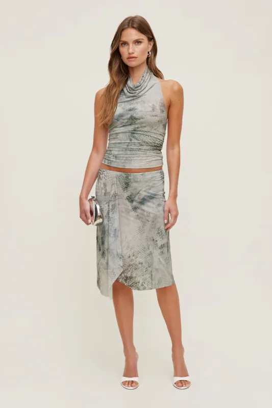 Asymmetric Draped Midi Skirt - Dynamite - Blue - Women Clothing made by Dynamite
