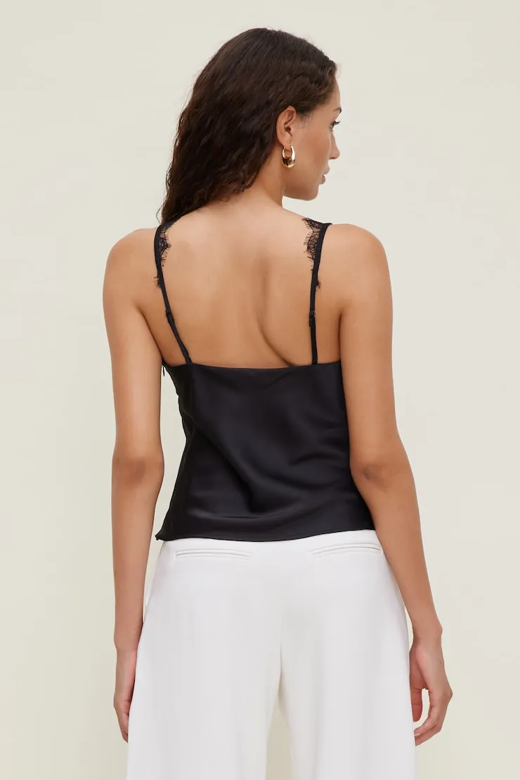 Satin Lace Cami Top - Dynamite - Black - Women Clothing sold by Dynamite product image thumbnail 2
