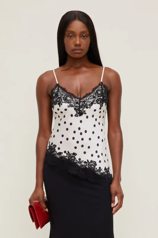Cassie Asymmetric Lace Satin Cami - Dynamite - Beige - Women Clothing made by Dynamite