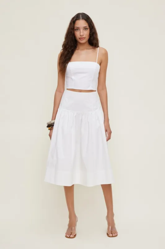Drop Waist Poplin Midi Skirt - Dynamite - White - Women Clothing made by Dynamite