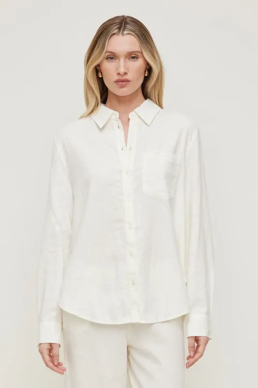 Oversized Linen Shirt - Dynamite - White - Women Clothing made by Dynamite