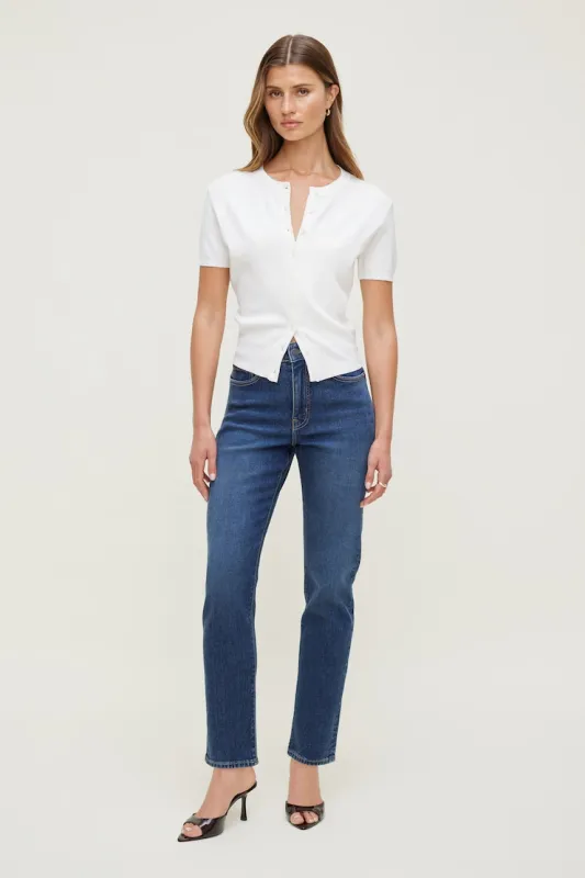 Frenchie Stretch High Rise Slim Leg Jeans - Dynamite - Blue - Women Clothing made by Dynamite