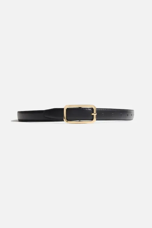 Rounded Rectangle Slim Faux Leather Belt - Dynamite - Black - Women Clothing made by Dynamite