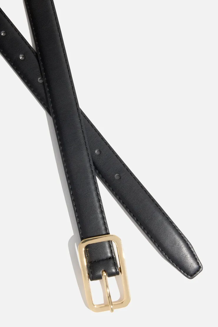 Rounded Rectangle Slim Faux Leather Belt - Dynamite - Black - Women Clothing sold by Dynamite product image thumbnail 3