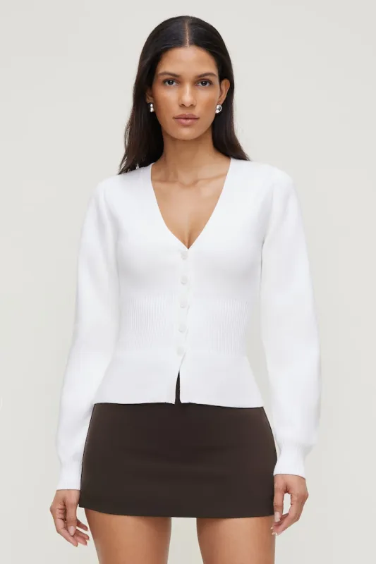 Cinched Waist Cardigan - Dynamite - White - Women Clothing made by Dynamite