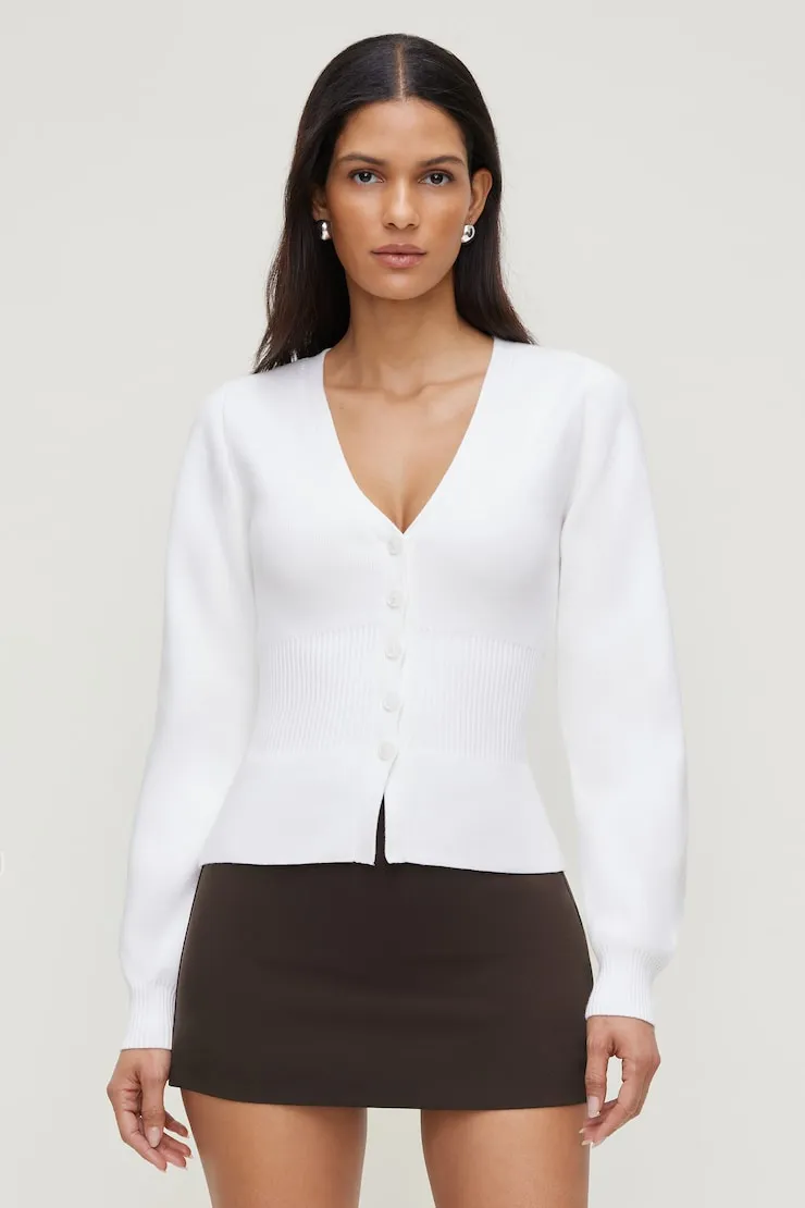 Cinched Waist Cardigan - Dynamite - White - Women Clothing sold by Dynamite