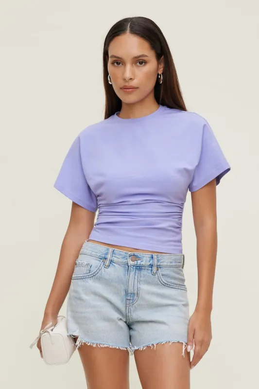 Andrea Shirred Cotton Spandex T Shirt - Dynamite - Purple - Women Clothing made by Dynamite
