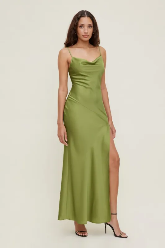 Lucia Satin Maxi Slip Dress - Dynamite - Green - Women Clothing made by Dynamite