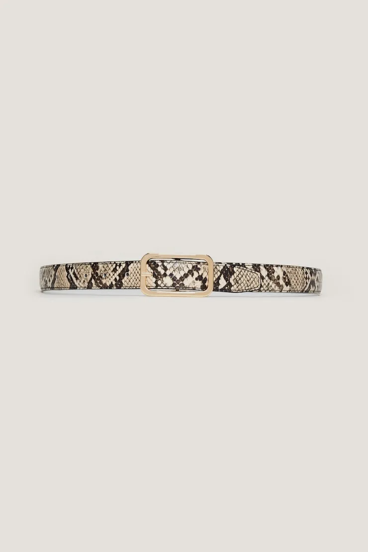 Rounded Rectangle Slim Faux Leather Belt - Dynamite - Green - Women Clothing sold by Dynamite