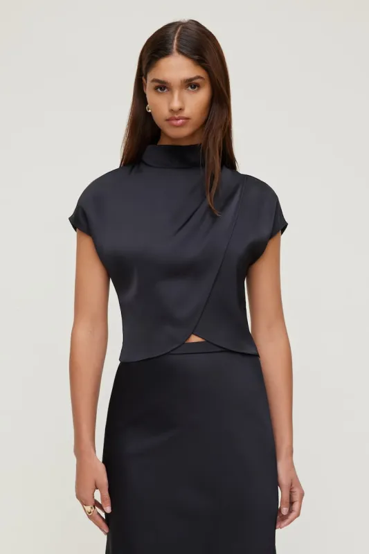 Ella Layered Satin Blouse - Dynamite - Black - Women Clothing made by Dynamite