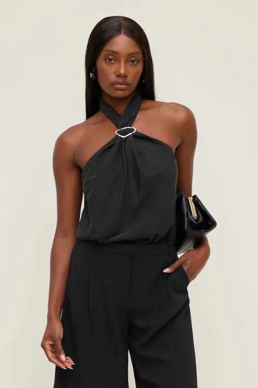 Buckle Halter Top - Dynamite - Black - Women Clothing made by Dynamite