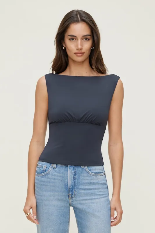Sculpt Cinched Waist Top - Dynamite - Blue - Women Clothing made by Dynamite