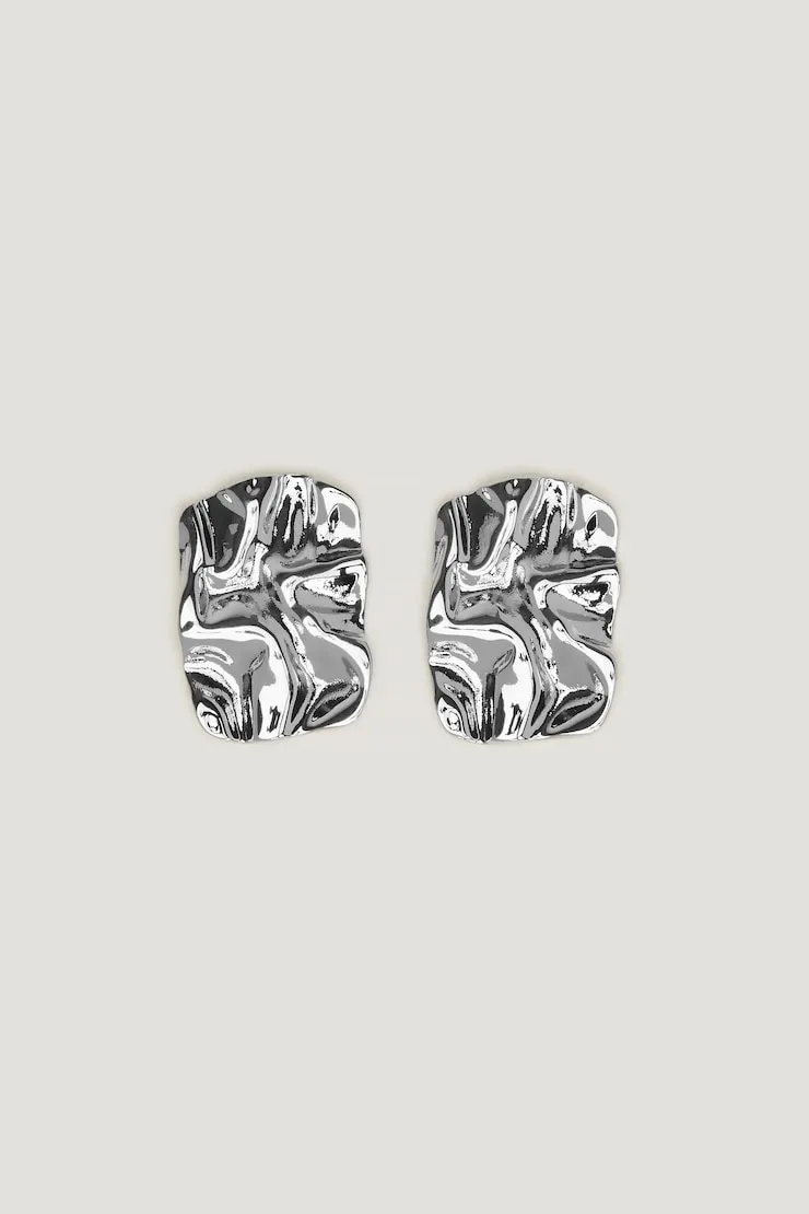 Crumpled Button Earrings - Dynamite - Greys - Women Clothing sold by Dynamite