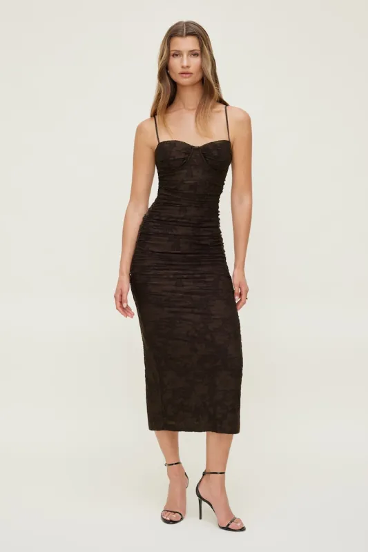 Mona Jacquard Midi Dress - Dynamite - Brown - Women Clothing made by Dynamite