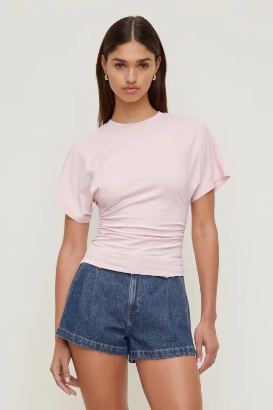 Andrea Shirred Jersey T Shirt - Dynamite - Pink - Women Clothing made by Dynamite