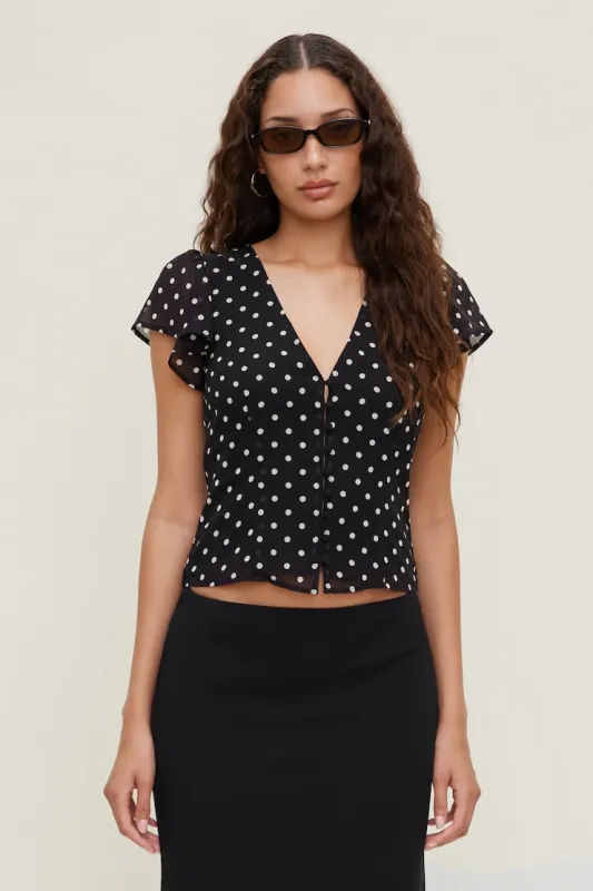 Flutter Sleeve Blouse - Dynamite - Black - Women Clothing made by Dynamite