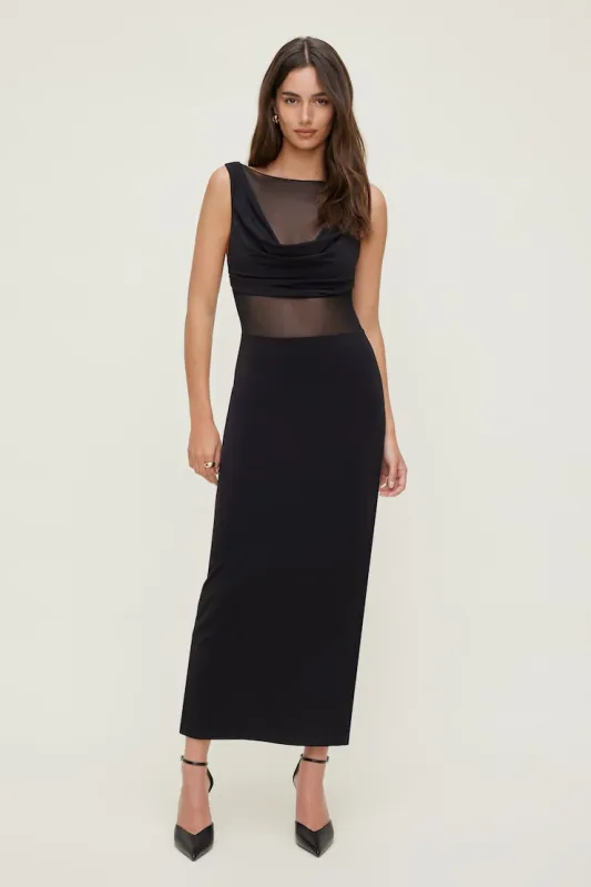 Sculpt Sheer Cowl Neck Maxi Dress - Dynamite - Black - Women Clothing made by Dynamite