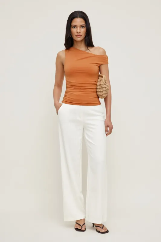 Yasmin Linen Straight Leg Pants - Dynamite - White - Women Clothing made by Dynamite