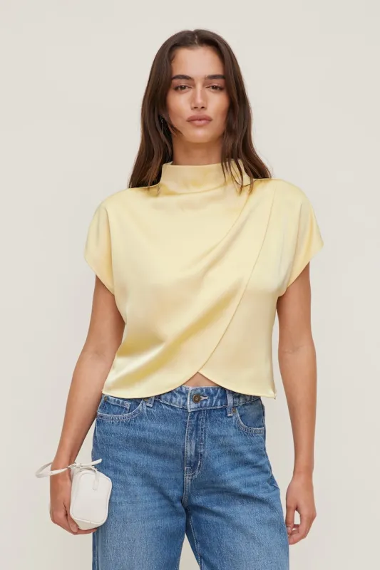 Ella Layered Satin Blouse - Dynamite - Yellow - Women Clothing made by Dynamite
