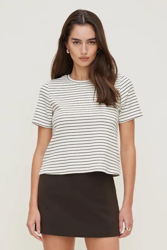Everyday Striped Heavy Cotton T Shirt - Dynamite - Brown - Women Clothing made by Dynamite