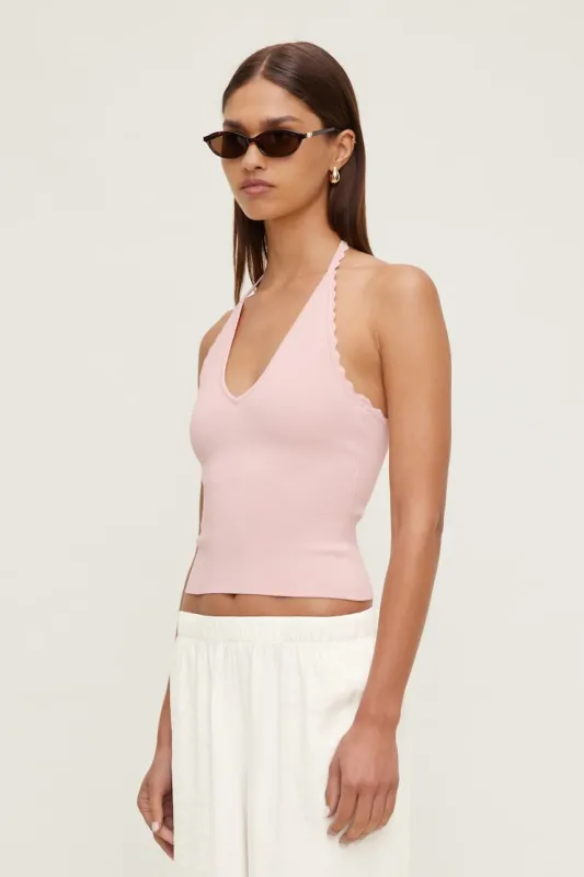 Scallop Trim Sweater Halter Top - Dynamite - Pink - Women Clothing made by Dynamite